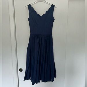 Elegant Navy Blue Scalloped V-neck Dress